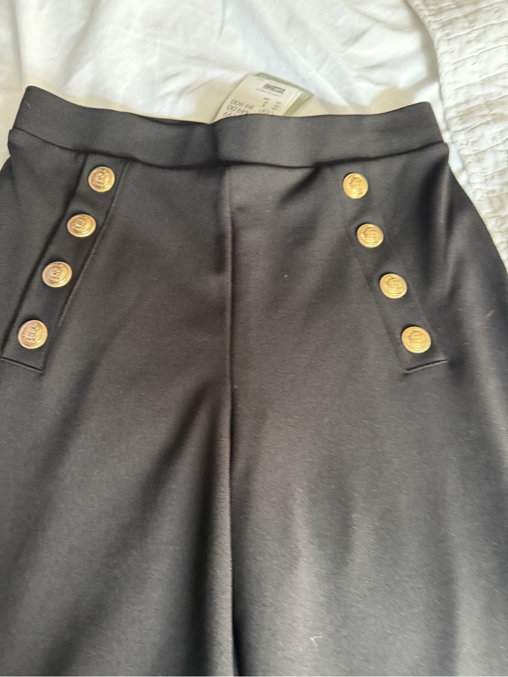 H&M Black Wide Leg Pants with Gold Button Detail